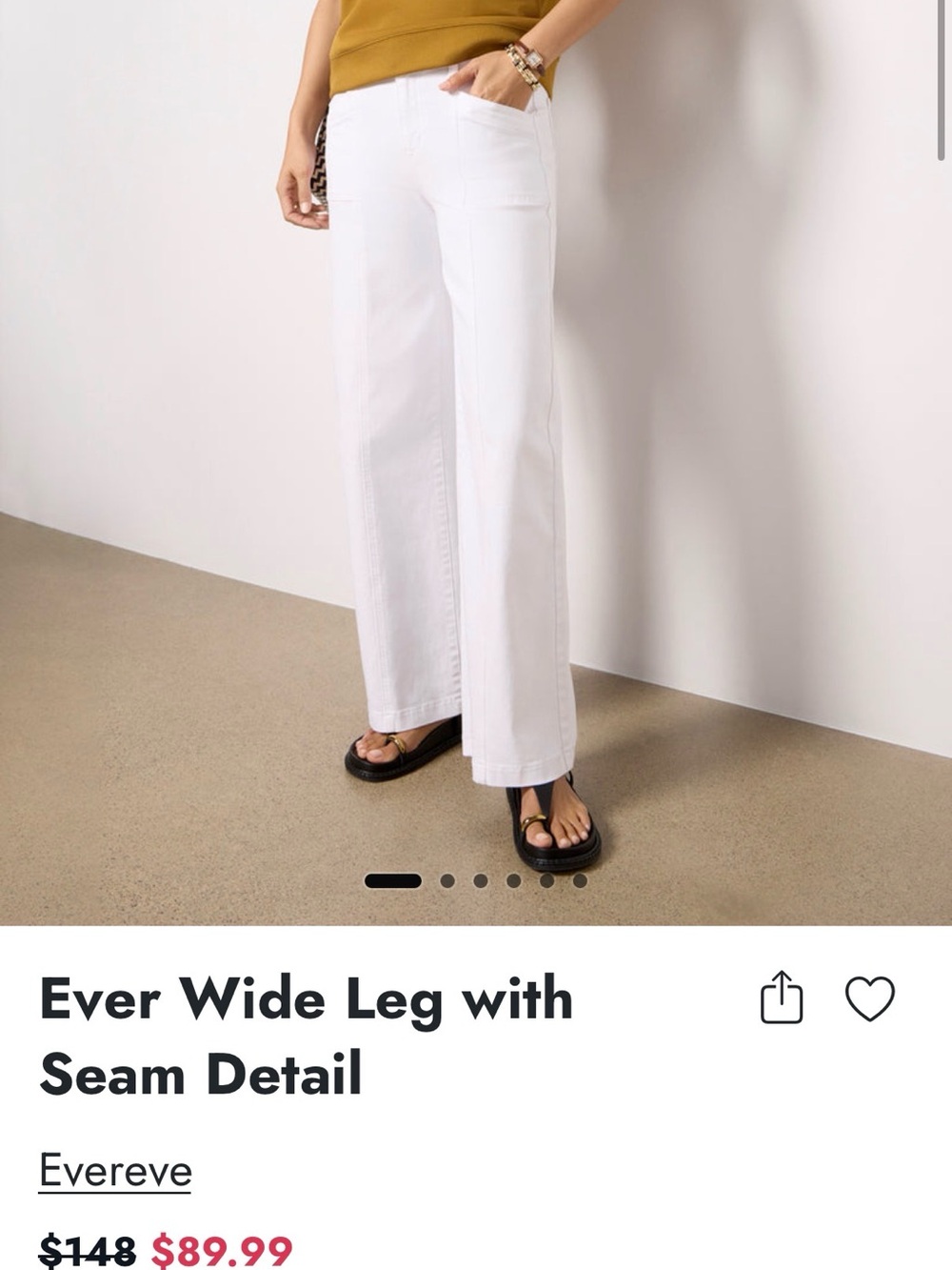 Evereve White Wide-Leg Jeans with Front Seam